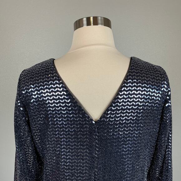 Betsy & Adam Metallic Long Sleeve Sheath Cocktail Dress Size 18W Blue V-Neck - Picture 8 of 14
